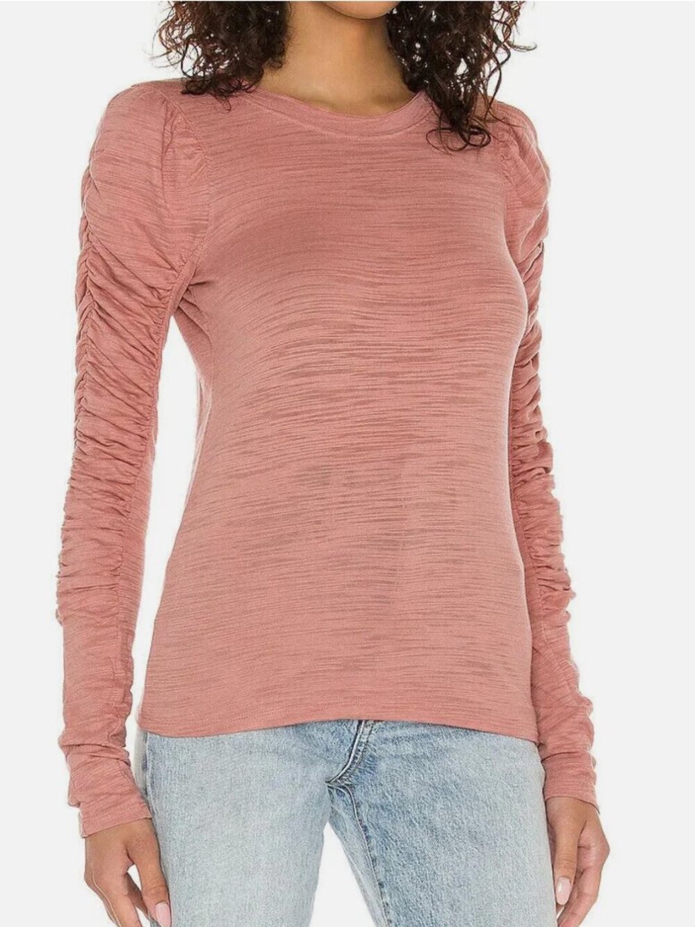 We the Free People Natasha Puffed Shoulder Ruched Top Blush Small NEW C5